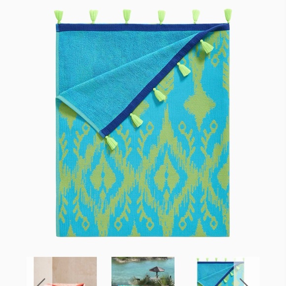 NWT John Robshaw Textiles Ravi Peacock towel throw beach cotton tassels - Picture 7 of 10